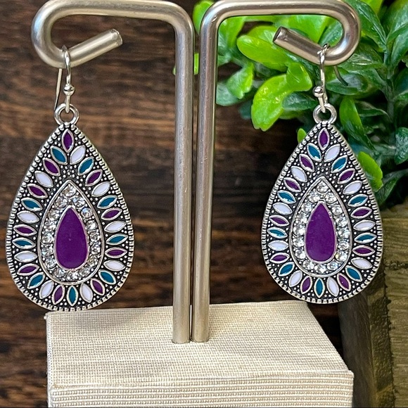 Hand Crafted Jewelry - BOHO pear shaped EARRINGS peacock drop earrings SANTA FE FLAIR dangling